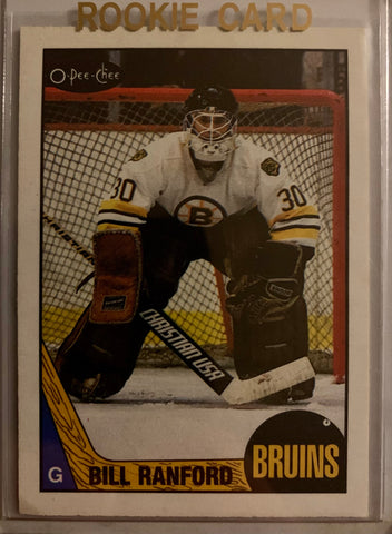 1987-88 O-PEE-CHEE HOCKEY #13 BOSTON BRUINS - BILL RANFORD ROOKIE CARD RAW