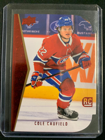 2021-22 UPPER DECK S1 HOCKEY #RDT-2 MONTREAL CANADIENS - COLE CAUFIELD RED VARIANT DIE CUT ROOKIE CARD