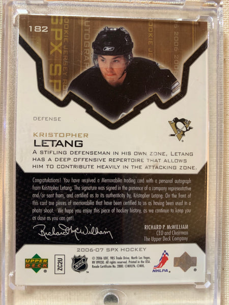 2006-07 SPX HOCKEY #182 PITTSBURGH PENGUINS - KRIS LETANG SPX AUTOGRAPHED JERSEY ROOKIE CARD RAW