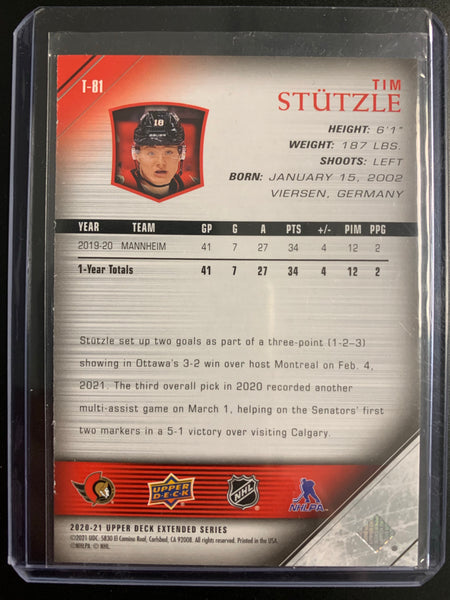 2020-21 UPPER DECK EXTENDED HOCKEY #T-81 OTTAWA SENATORS - TIM STUTZLE YOUNG GUNS RETRO ROOKIE CARD