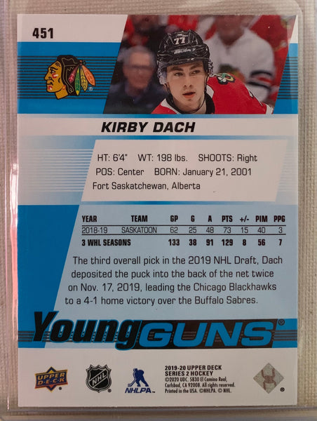 2019-20 UPPER DECK HOCKEY #451 CHICAGO BLACKHAWKS - KIRBY DACH YOUNG GUNS ROOKIE CARD