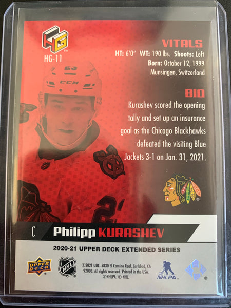 2020-21 UPPER DECK EXTENDED HOCKEY #HG-11 CHICAGO BLACKHAWKS - PHILIPP KURASHEV HOLOGR-FX INSERT ROOKIE CARD