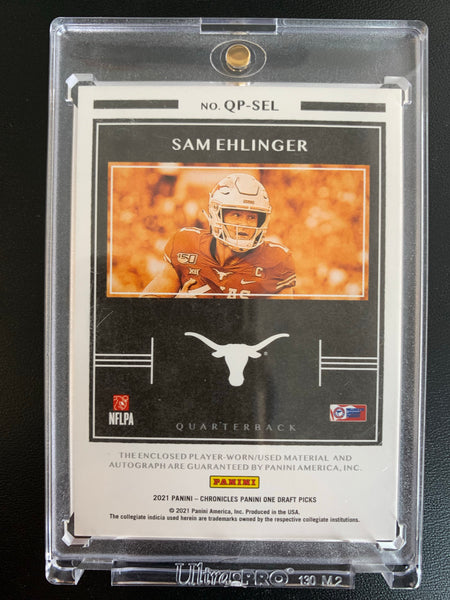 2021 PANINI CHRONICLES DRAFT PICKS FOOTBALL #QP-SEL INDIANAPOLIS COLTS - SAM EHLINGER PANINI ONE QUAD PATCH AUTO ROOKIE CARD NUMBERED 98/99