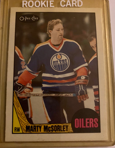 1987-88 O-PEE-CHEE HOCKEY #205 EDMONTON OILERS - MARTY MCSORLEY ROOKIE CARD RAW