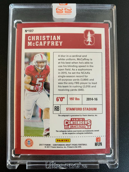 2020 PANINI HONORS FOOTBALL #107 CAROLINA PANTHERS - CHRISTIAN MCCAFFREY 2017 CONTENDERS BOWL TICKET AUTOGRAPHED ROOKIE AND NUMBERED 1 OF 1