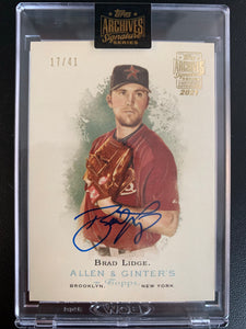 2020-21 TOPPS ARCHIVES BASEBALL #240 HOUSTON ASTROS - BRAD LIDGE ENCASED ALLEN & GINTER'S AUTOGRAPH NUMBERED 17/41