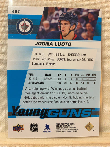 2019-20 UPPER DECK HOCKEY #487 WINNIPEG JETS - JOONA LUOTO YOUNG GUNS ROOKIE CARD RAW