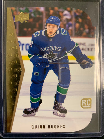 2019-20 UPPER DECK SERIES 1 HOCKEY #5 VANCOUVER CANUCKS - QUINN HUGHES DIE CUT ROOKIE CARD