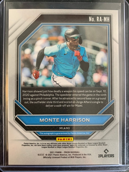 2021 PANINI PRIZM BASEBALL  #RA-MH MIAMI MARLINS - MONTE HARRISON ROOKIE AUTO