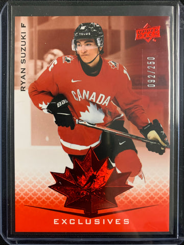 2021 UPPER DECK TEAM CANADA JUNIORS HOCKEY #9 - RYAN SUZUKI EXCLUSIVES RED PARALLEL NUMBERED 092/250