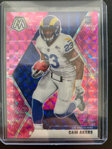 2020 PANINI MOSAIC FOOTBALL #221 LOS ANGELES RAMS - CAM AKERS PINK CAMO MOSAIC ROOKIE CARD