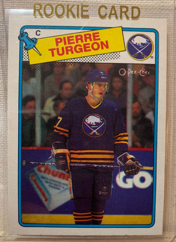 1988-89 O-PEE-CHEE HOCKEY #194 BUFFALO SABRES - PIERRE TURGEON ROOKIE CARD RAW