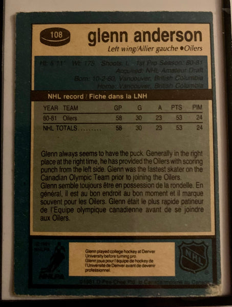 1981-82 O-PEE-CHEE HOCKEY #108 EDMONTON OILERS - GLENN ANDERSON ROOKIE CARD RAW