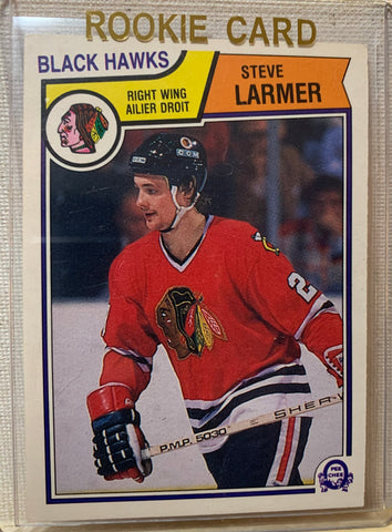 1983-84 O-PEE-CHEE HOCKEY #105 CHICAGO BLACKHAWKS - STEVE LARMER ROOKIE CARD RAW